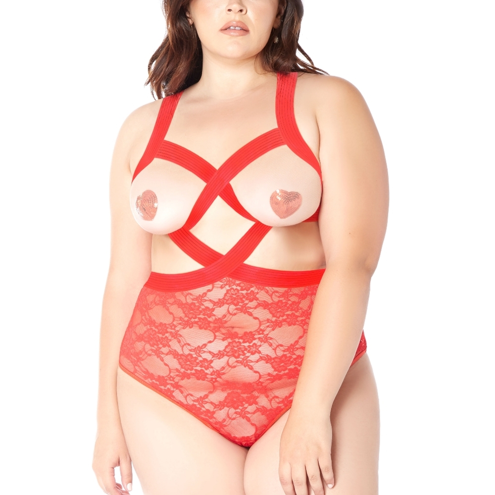 Plus Size Cupless Lace Teddy